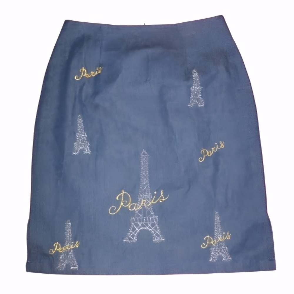 Y2K Denim Mini Skirt Paris Eiffel Tower Embroidered Size S 531 East